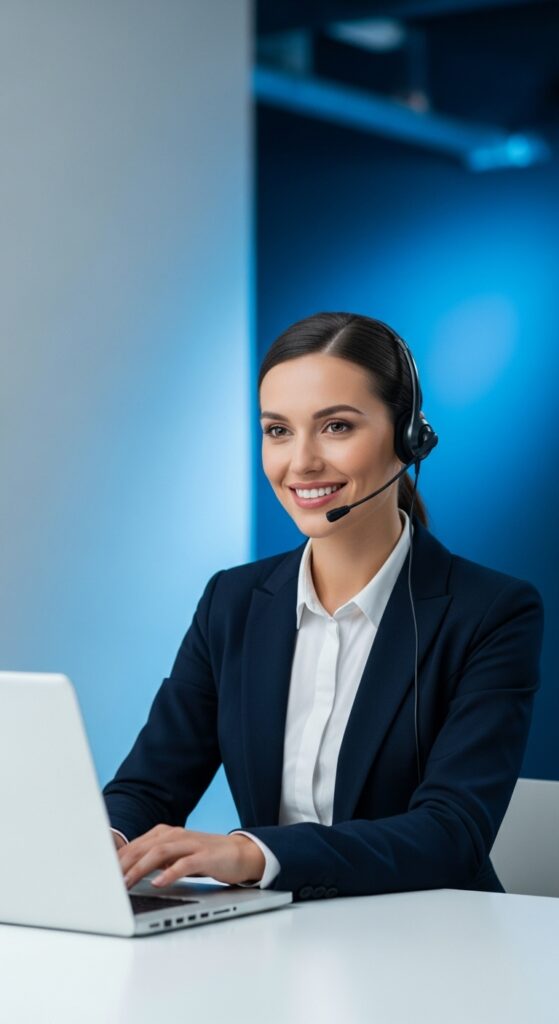 Ejecutiva de atención al cliente de Aleedma, ofreciendo asesoría técnica e industrial en soluciones eléctricas y productos antifauna.